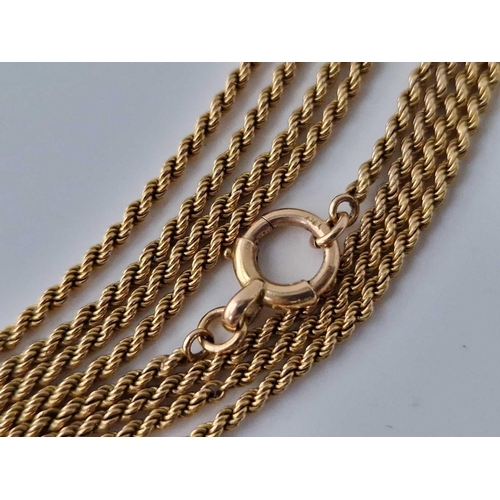 159 - A VERY LONG ROPE LINK GUARD CHAIN 15CT GOLD 58 INCH 22.4 GMS