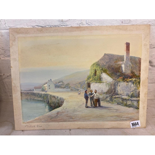 1664 - John White R I - Fisherman by Waterside - at Porlock weir 10 in X  15 in Signed Unframed