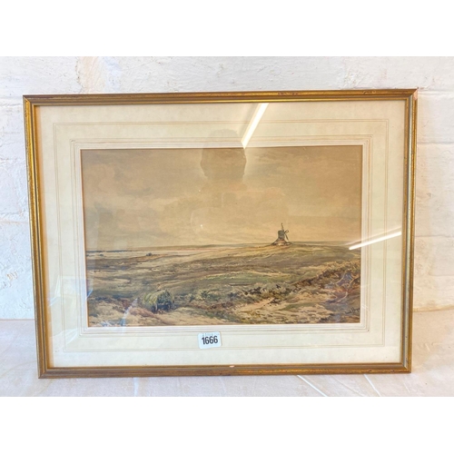 1666 - Claude Hayes - A Windmill in Extensive Landscape - 10.5 in x 15 in. Signed