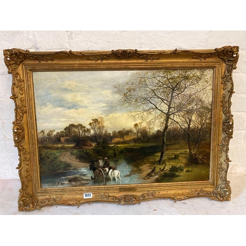 1693 - Thomas Creswick 1854 - Crossing the Ford - 16 x 25 in Signed with initials and dated