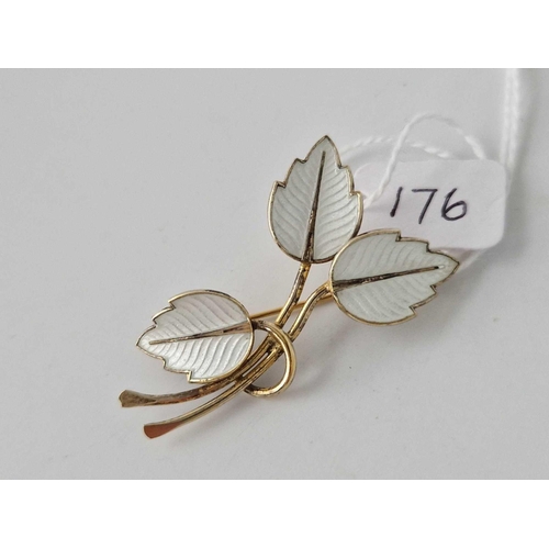 176 - A vintage Danish Vermeil silver and enamel leaf brooch by JEMAX