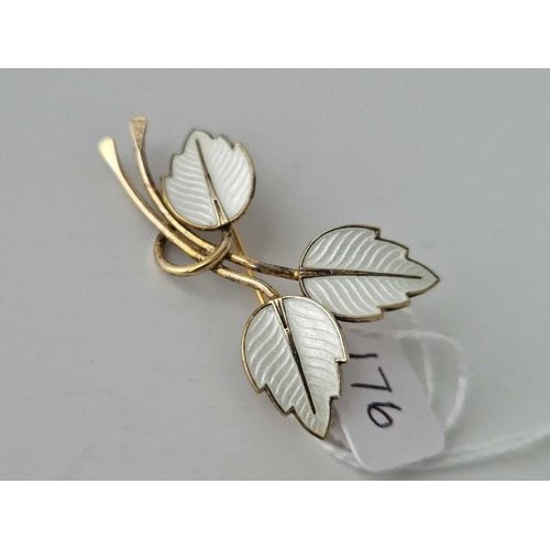 176 - A vintage Danish Vermeil silver and enamel leaf brooch by JEMAX