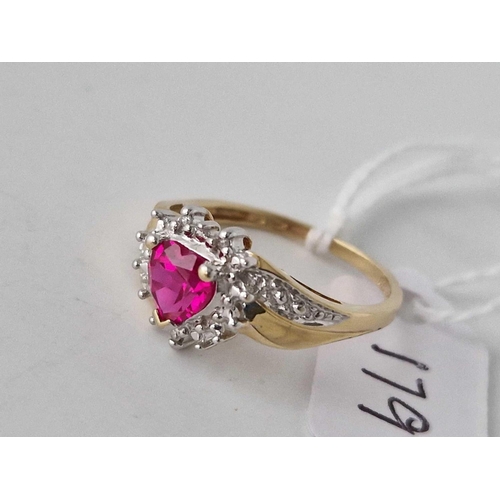 179 - A red stone and diamond heart shaped ring 9ct size N �  2.4 gms