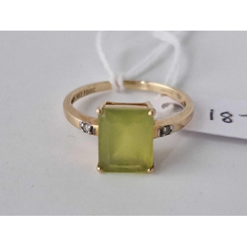 187 - A stone set ring with diamond chip shoulders 9ct size S 2.8 gms