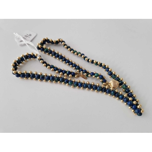 196 - A 14ct gold and lapis bead necklace 17 inch 12.1 gms