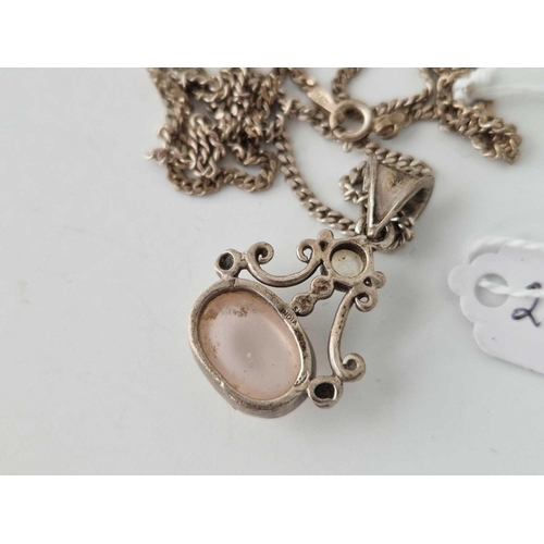 208 - A silver moonstone and rose quartz pendant necklace 18 inch