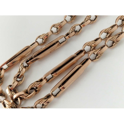 225 - A VICTORIAN GOLD DOUBLE ALBERT WITH FANCY KNOT AND DOUBLE TROMBONE LINK 17.5 INCH 30 GMS