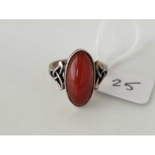 25 - A antique silver art nouveau set with oval carnelian stamped IONA with a maker JH in monogram