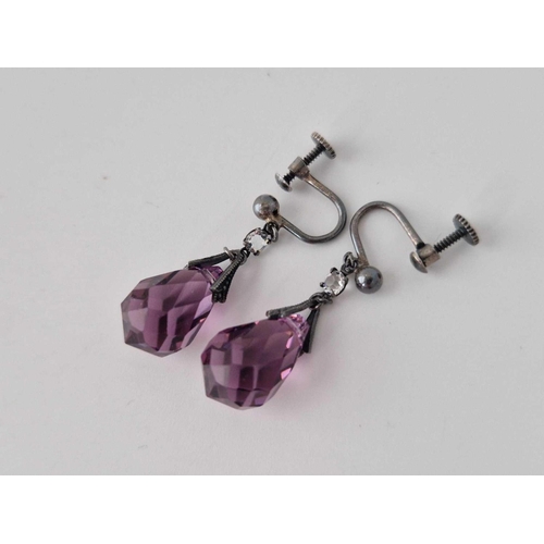 262 - A pair of old silver & amethyst earrings