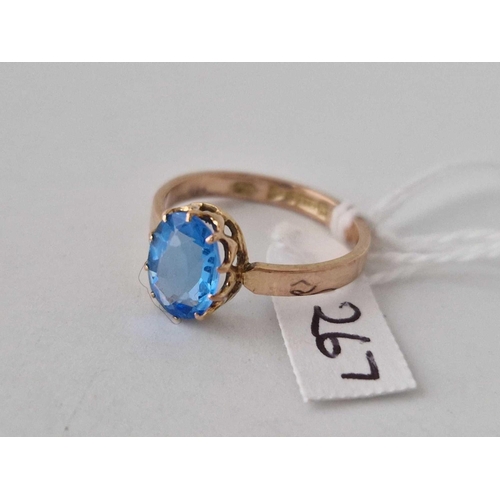 267 - Blue stone 9ct ring with Chester hall marks size L 2g