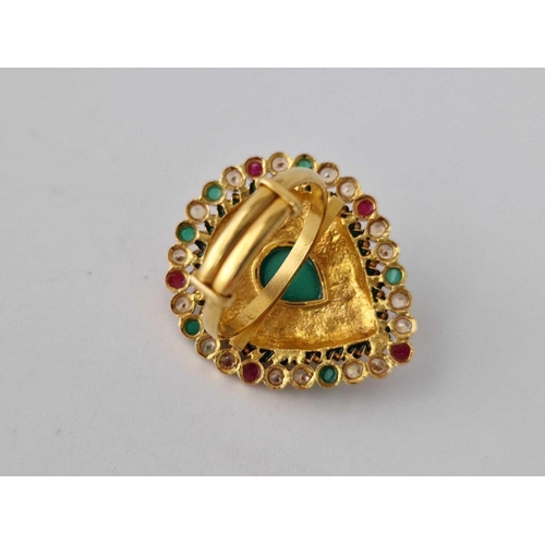 280 - AN ASIAN 22CT GOLD STONE SET RING size adjustable 7.6g