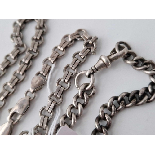 285 - A silver albert style bracelet and chain 51 gms