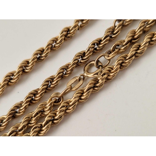 355 - A long rope link neck chain, 9ct, 25.5 inches, 5.8 g.