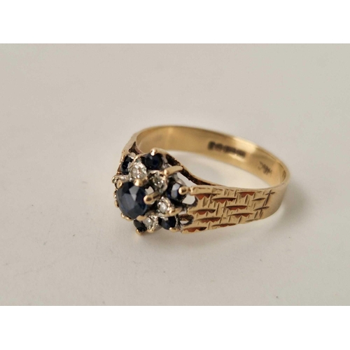 358 - A sapphire and diamond cluster ring, size N and sapphire and diamond eternity ring, size M, two weig... 