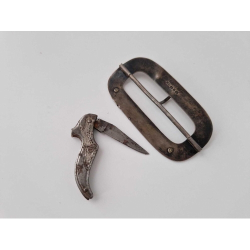 361 - A silver buckle and novelty shoe knife