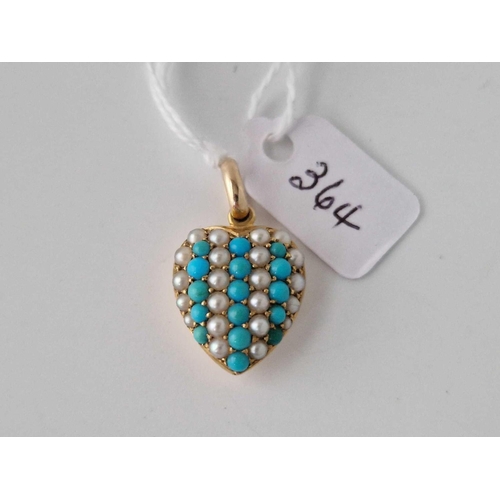 364 - A gold turquoise and pearl heart pendant