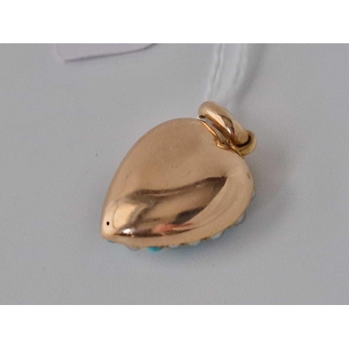 364 - A gold turquoise and pearl heart pendant