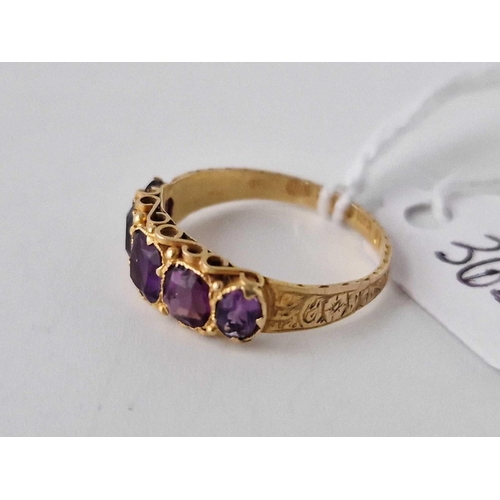 365 - A antique five stone amethyst ring 15ct gold size M