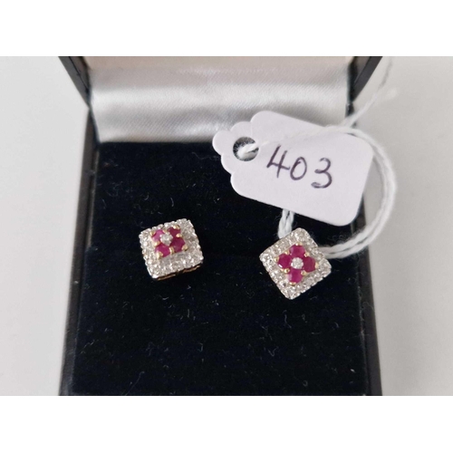 403 - A pair of diamond and ruby earrings 9ct 2 gms