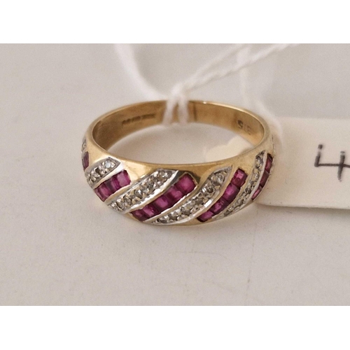 41 - A ruby and diamond striped band ring, 9ct, size L, 2.4 g