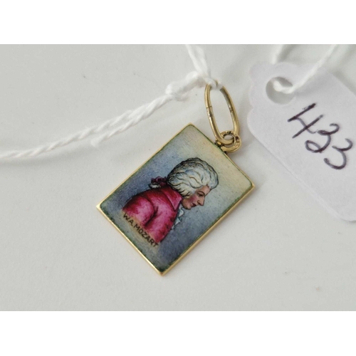 433 - A unusual enamel Mozart pendant 18ct gold 2.2 gms