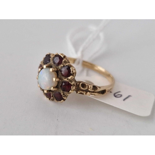 461 - An opal and garnet cluster ring, 9ct, size P