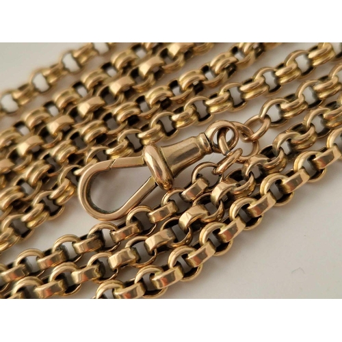 51 - A VICTORIAN LONG GUARD CHAIN, 9ct, 62 inch, 38.6 g