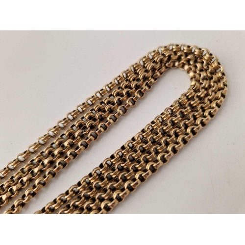 51 - A VICTORIAN LONG GUARD CHAIN, 9ct, 62 inch, 38.6 g