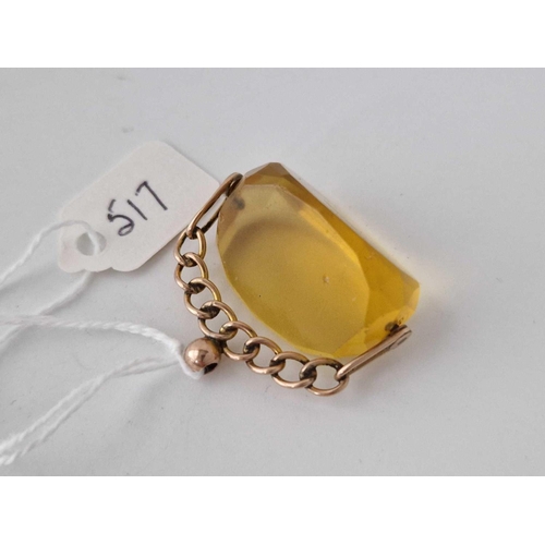 517 - A large Edwardian yellow stone swivel fob, Birmingham 1904, 9ct