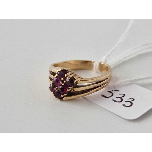 533 - A six stone ruby ring 9ct size L 3.5 gms