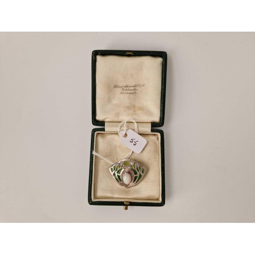 55 - AN ARTS AND CRAFTS HEINRICH LEVINGER SILVER OPAL AND PLIQUE A JOUR ENAMEL BROOCH, boxed