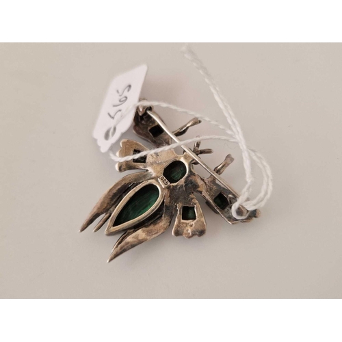 565 - A silver and malachite bug brooch