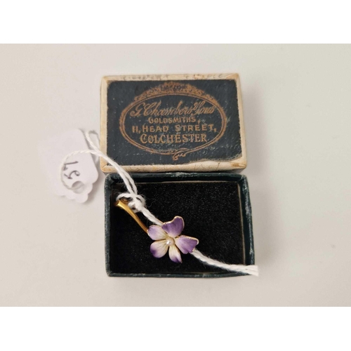 57 - An Edwardian high carat gold enamel flower brooch, boxed