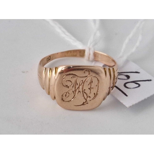 66 - Antique gents 9ct rose gold signet ring size P � 4.5g