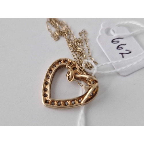 662 - A White Stones Heart Pendant on Gold Chain 15 inch