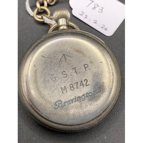 783 - A military pocket watch on silver chain