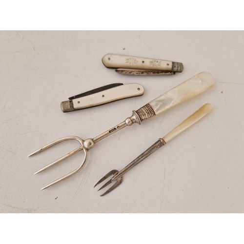 808 - Four M.O.P handled forks and knives, Sheffield 1898 etc