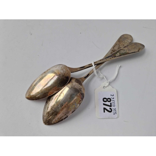 872 - Pair of continental spoons the backs stamped H Imsland 60 gms