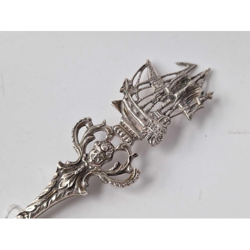 904 - Serving slice Dutch spoon surmounted with a Galleon.10.5 in long.