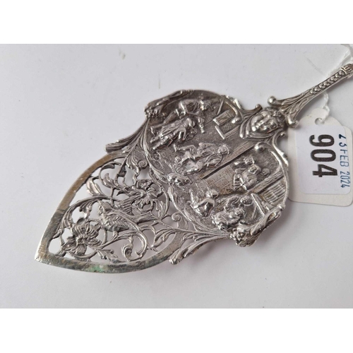 904 - Serving slice Dutch spoon surmounted with a Galleon.10.5 in long.