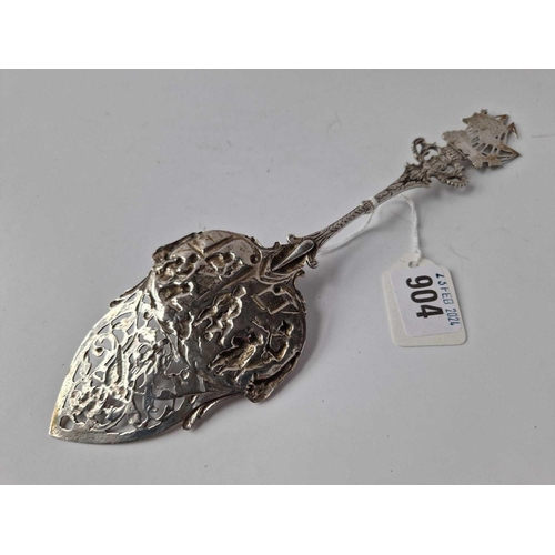 904 - Serving slice Dutch spoon surmounted with a Galleon.10.5 in long.