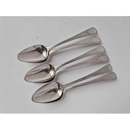 906 - Set of six crispiley engraved brightcut teaspoons. London 1897 By Smith & Hayne 66 gm