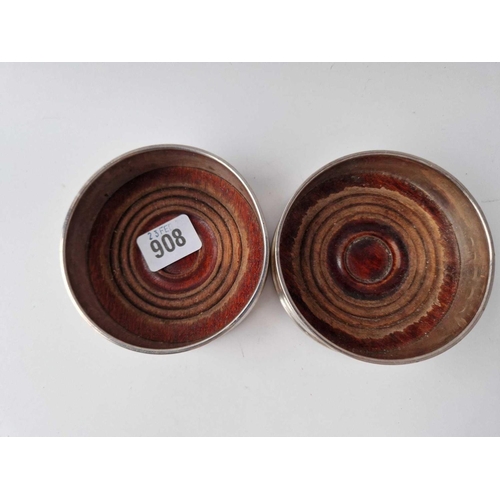 908 - Pair of wine coasters with wood bases 4 in diam. London By M C H