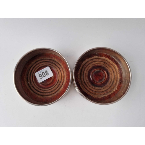 908 - Pair of wine coasters with wood bases 4 in diam. London By M C H