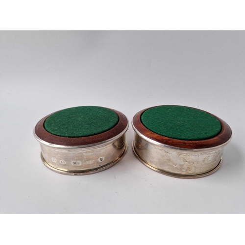 908 - Pair of wine coasters with wood bases 4 in diam. London By M C H