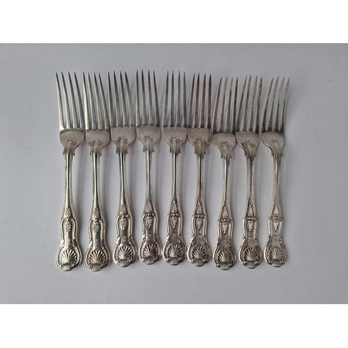 917 - Nine matching Victorian Kings Pattern table forks also 1861 by GA, 925g