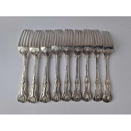 917 - Nine matching Victorian Kings Pattern table forks also 1861 by GA, 925g