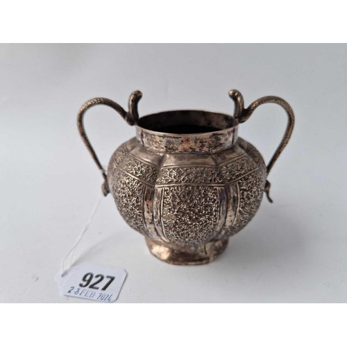 927 - An Indian silver sugar bowl with two snake handles, 170g