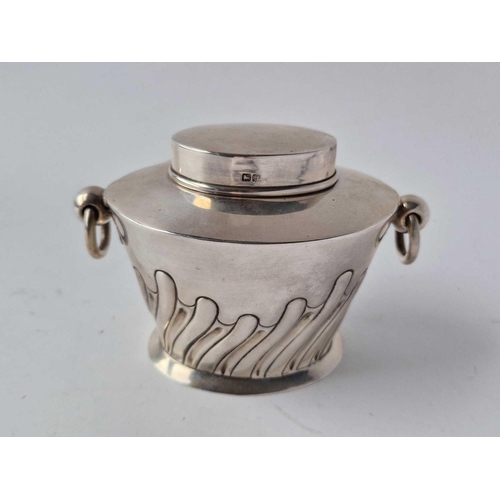 943 - Oval half fluted Edwardian tea caddy with drop ring handles 4 in wide. Sheffield 1925 By W  S Ltd,. ... 