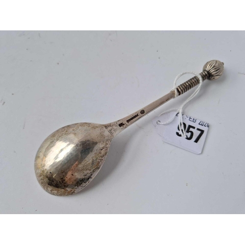 957 - Hammered Danish spoon with knob finial. 6 in long